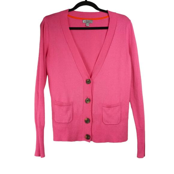 JCP~Bubble Gum Pink Cashmere Blend Cardigan Sweater   BarbieCore PinkCore Twee - Picture 2 of 5